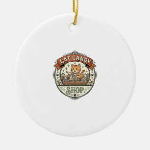 Cat Candy Shop Cat Candy Shop Cat Vintage Vector A Ceramic Ornament