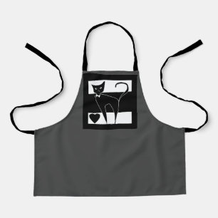 Cat cartoon animal stylish black white modern stri apron