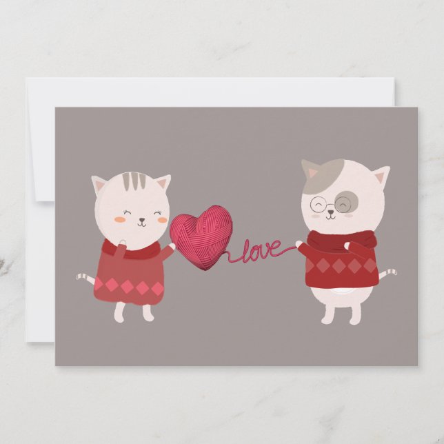 Cat Cartoon Couple  Invitation (Front)