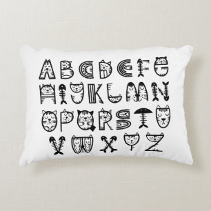Cat Cartoon Print Alphabets Accent Pillow