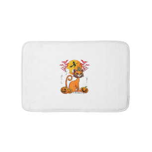 Cat Carved Pumpkin Horror Head Halloween Owner Lov Bath Mat