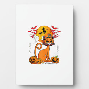 Cat Carved Pumpkin Horror Head Halloween Owner Lov Plaque