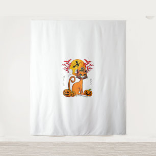 Cat Carved Pumpkin Horror Head Halloween Owner Lov Tapestry