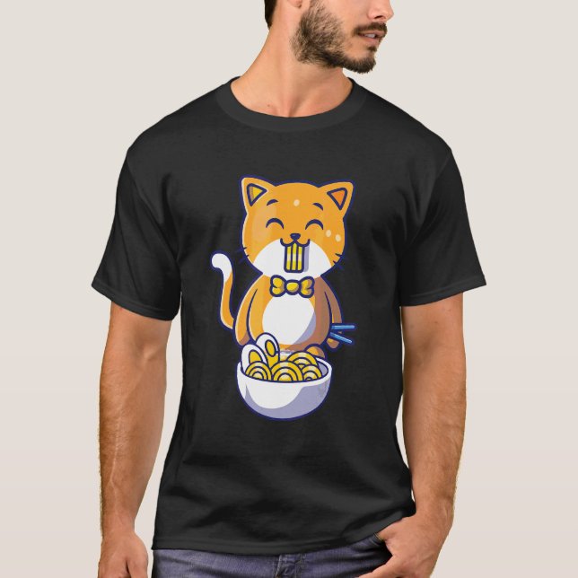 Cat  Cat Eating Spaghetti  Cat Quotes T-Shirt (Front)