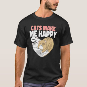 Cat Cat make me happy Cute cats cuddling in heart T-Shirt