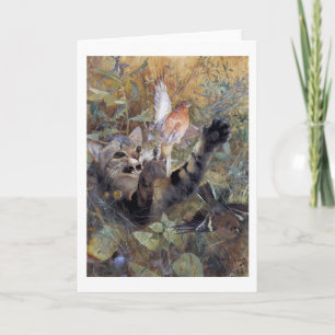 Cat Catching a Bird, Bruno Liljefors Card