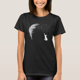 Cat Catching Feather Flying Leaves Cool Street Sty T-Shirt