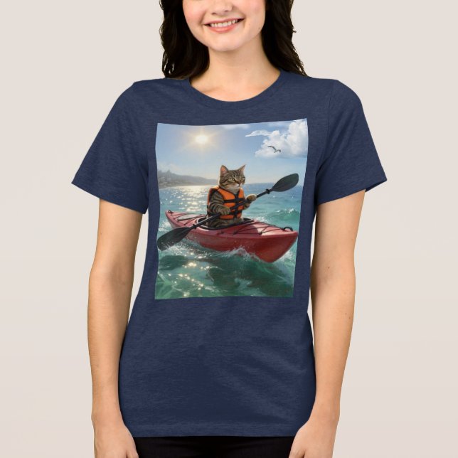 cat cayak Tri-Blend shirt (Front)