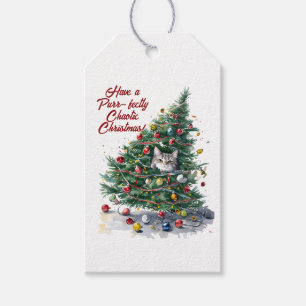 Cat Chaos Christmas Tree Design Watercolor Gift Tags