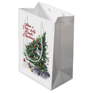 Cat Chaos Christmas Tree Design Watercolor Medium Gift Bag