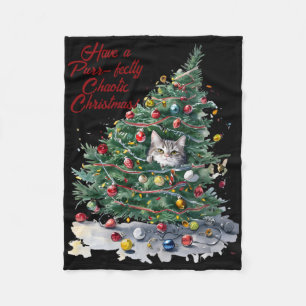 Cat Chaos Christmas Tree Design Watercolor T Shirt Fleece Blanket