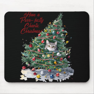 Cat Chaos Christmas Tree Design Watercolor T Shirt Mouse Pad