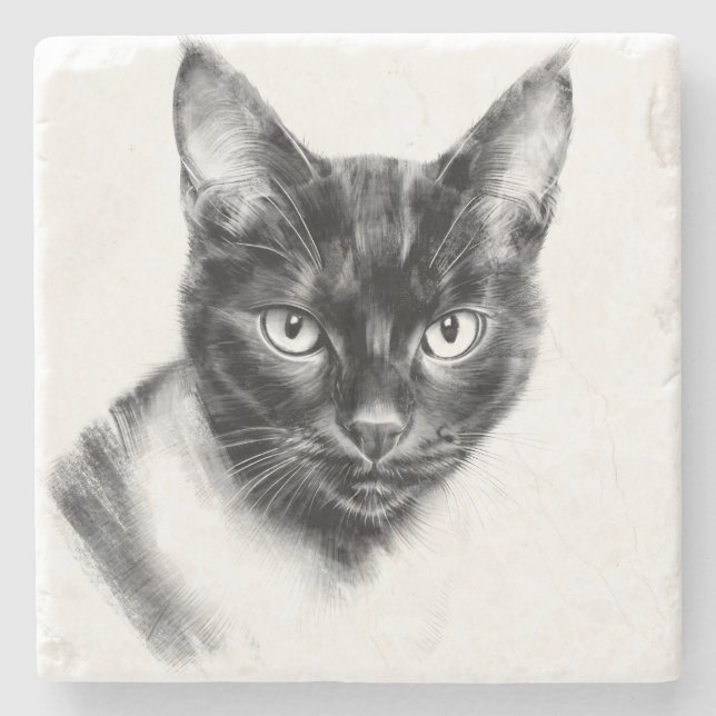 Cat Charcoal Stone Coaster (Front)