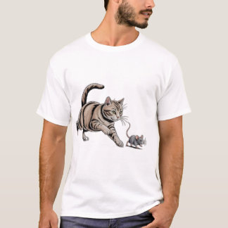 Cat Chasing Mouse Funny Animal Hunt T-Shirt