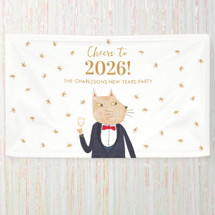 Cat Cheers to 2026 New Year Personalized Party Banner