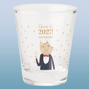 Cat Cheers to 2027 New Year Personalized Name Shot Glass