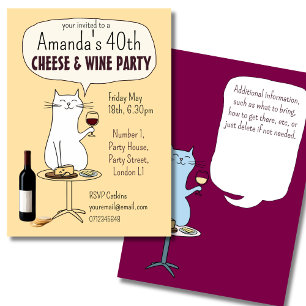 Cat Cheese and wine party birthday tasting Invitation