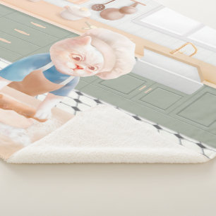 Cat Chef Baking in the Kitchen Sherpa Blanket