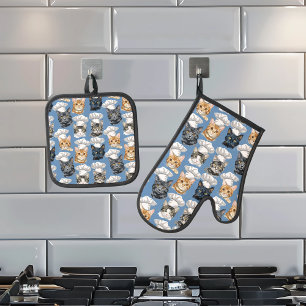 Cat Chefs Cooks Cute Pattern Oven Mitt & Pot Holder Set