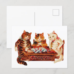 Cat Chess Checkmate Louis Wain Postcard