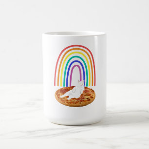 Cat chilling on pizza rainbow coffee mug