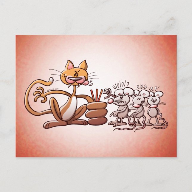 Cat Choosing a Mouse by Drawing the Short Straw Postcard (Front)