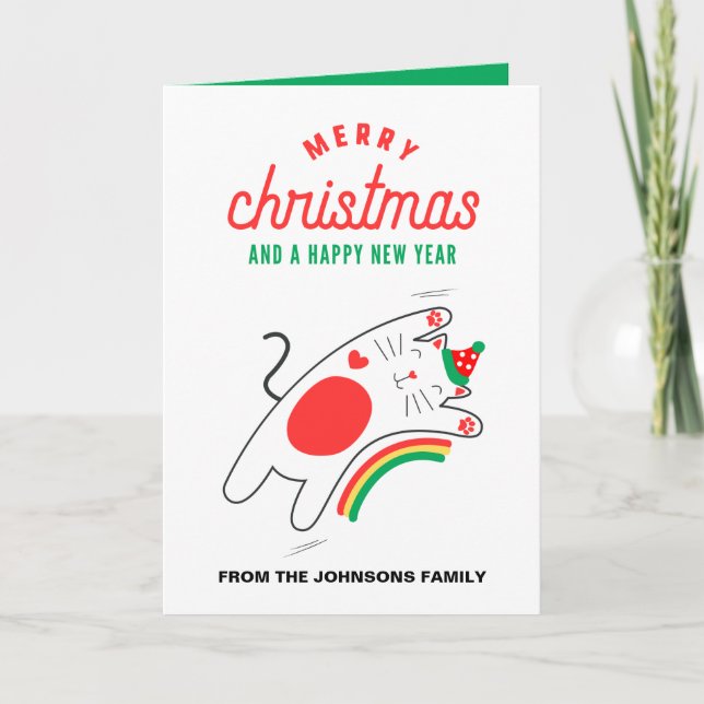 Cat Christmas Card, Personalize Cute New Year Card (Front)