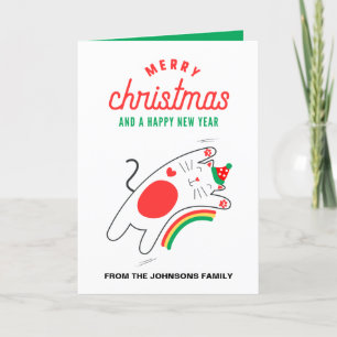 Cat Christmas Card, Personalize Cute New Year Card