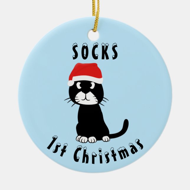 Cat Christmas Ceramic Ornament (Front)
