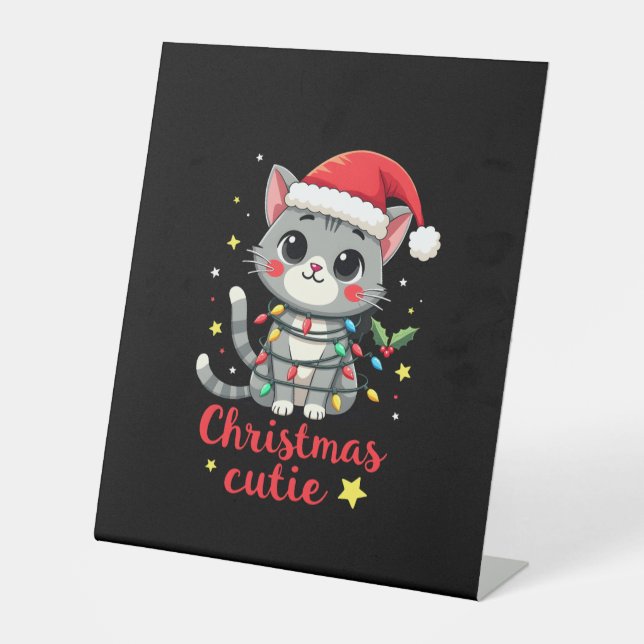 Cat Christmas Cutie Cats Christmas T-Shirt for Men Pedestal Sign (Front)