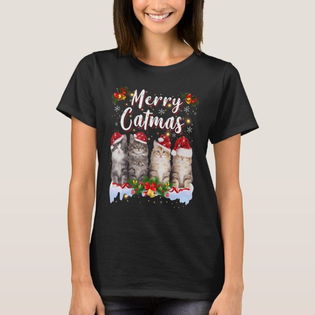 Cat Christmas Family Matching Merry Catmas Pyjamas T-Shirt (Front)