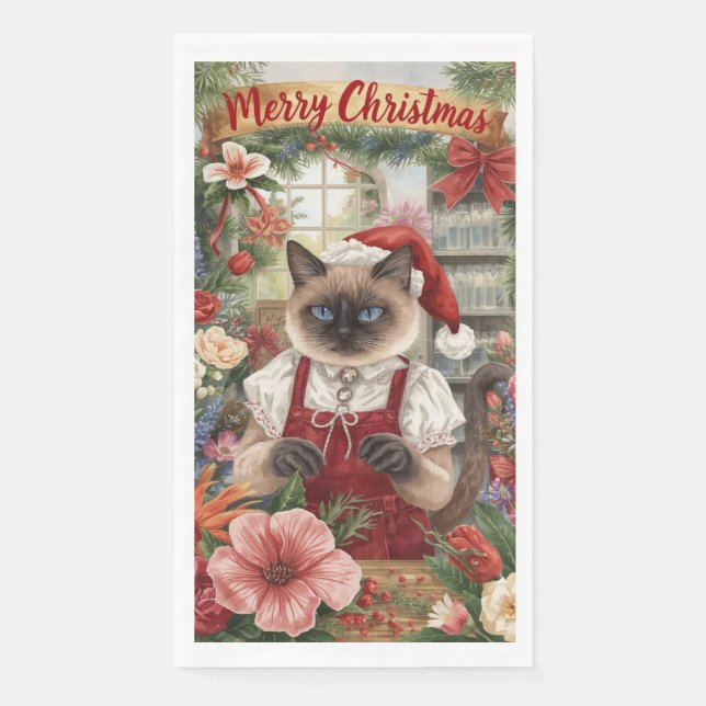 Cat Christmas flower arrangement by florist  Napkin (Front)