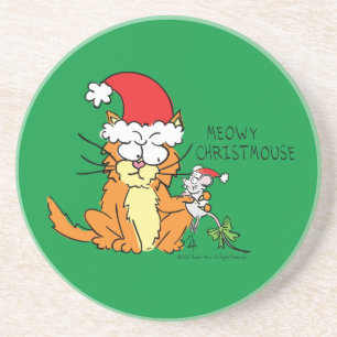 Cat Christmas Funny Cartoon Cute Mouse Coaster