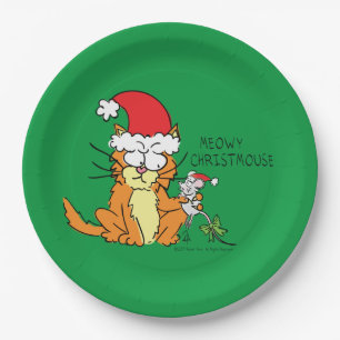 Cat  Christmas Funny Cartoon Cute Mouse Paper Plate