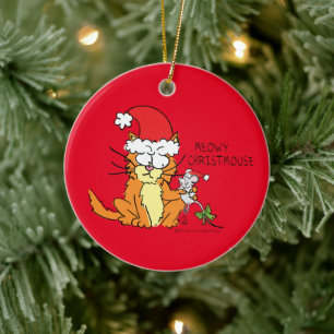 Cat Christmas Funny Ceramic Ornament