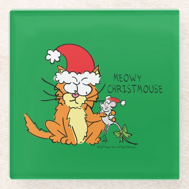 Cat Christmas Funny Glass Coaster (Front)