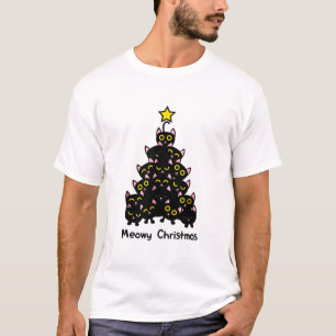 Cat Christmas Funny Meowy Christmas Tree Black Cat T-Shirt
