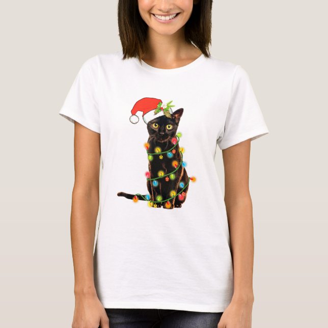 Cat Christmas Funny Meowy Christmas Tree Cat T-Shirt (Front)