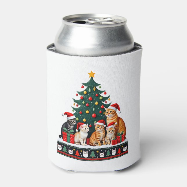 Cat Christmas Funny Ugly Women Men Merry Gift (5) Can Cooler (Can Front)