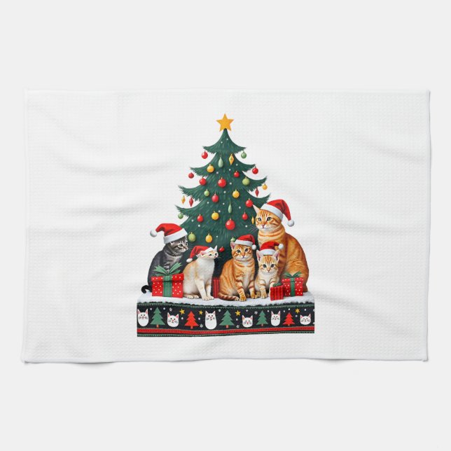 Cat Christmas Funny Ugly Women Men Merry Gift (5) Kitchen Towel (Horizontal)