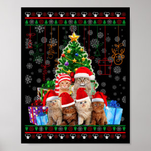 Cat Christmas Funny Ugly Women Men Merry Gift  Poster