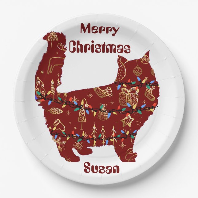 cat christmas gift, customize personalized name paper plate (Front)