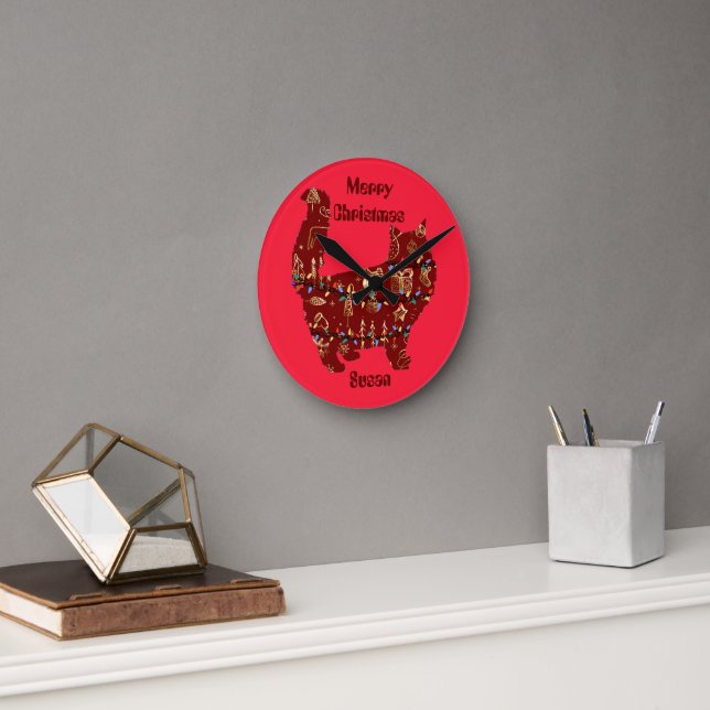 cat christmas gift, customize personalized name   round clock (Office)