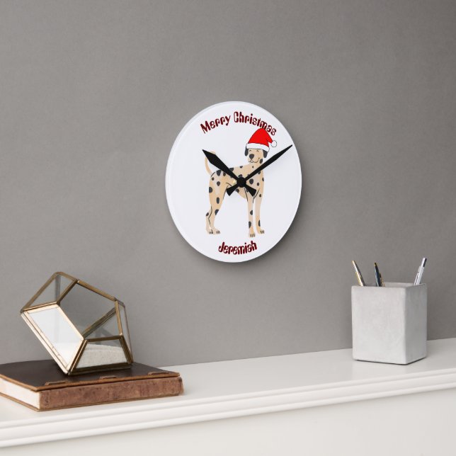 cat christmas gift, customize personalized name  round clock (Office)