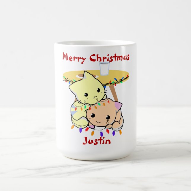 Cat christmas gift, personalized name  coffee mug (Center)