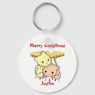 Cat christmas gift, personalized name keychain