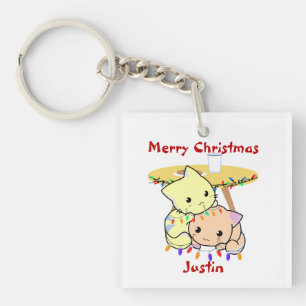 Cat christmas gift, personalized name keychain