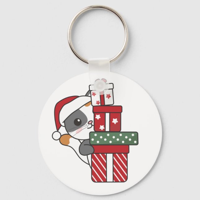 Cat Christmas Gift Winter Animals Cats Keychain (Front)