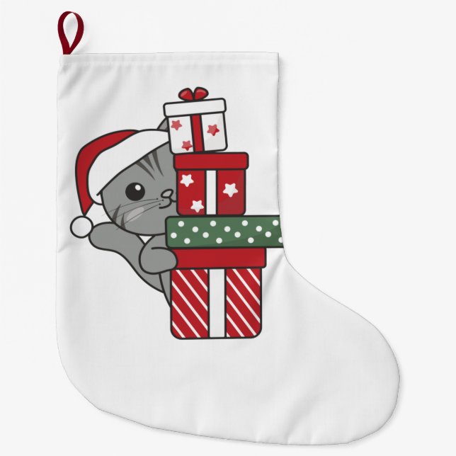Cat Christmas Gift Winter Animals Cats Large Christmas Stocking (Front)