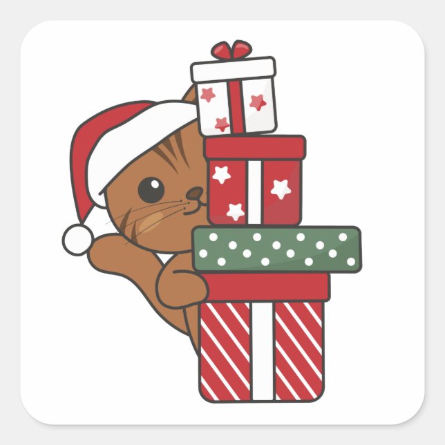 Cat Christmas Gift Winter Animals Cats Square Stic Square Sticker (Front)